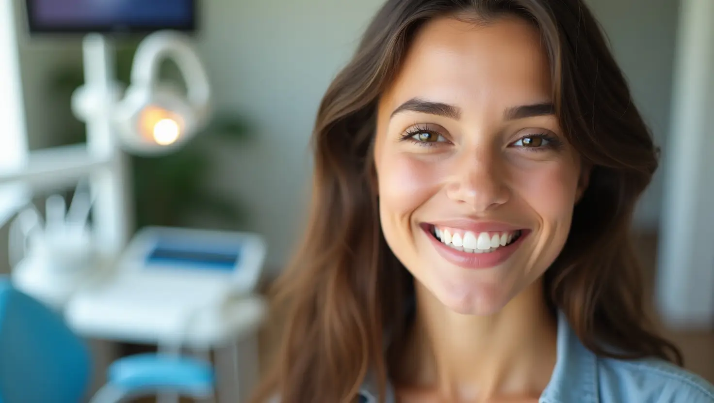 Confident young woman with a bright white smile after professional teeth whitening at Main Street Dental Center in Collegeville, PA.